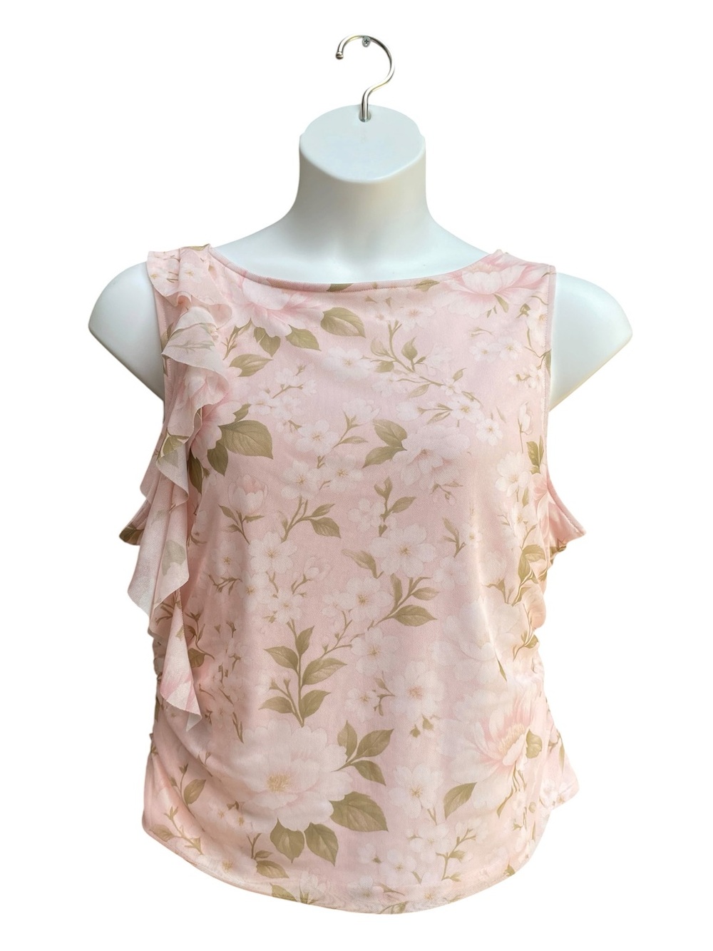 NWT Wild Fable Light Pink Sleeveless Floral Ruffle Tank Top Womens Plus Size 1X